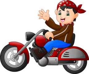Foto op Plexiglas Cartoon boy funny riding a motorcycle © idesign2000