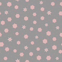 Seamless vector floral pattern with abstract geometric flowers in pink colors on gray background