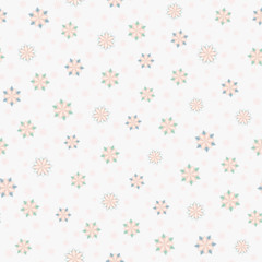Seamless vector floral pattern with abstract geometric flowers in pastel colors on white background