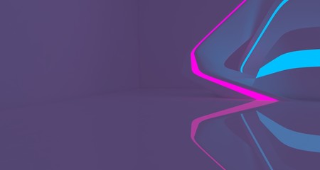 Abstract  white Futuristic Sci-Fi interior With Pink And Blue Glowing Neon Tubes . 3D illustration and rendering.