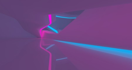 Abstract  white Futuristic Sci-Fi interior With Pink And Blue Glowing Neon Tubes . 3D illustration and rendering.