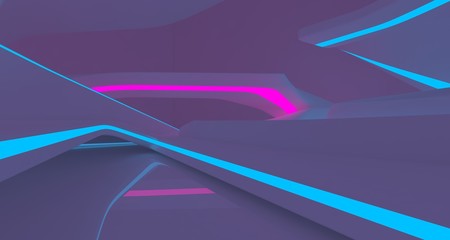 Abstract  white Futuristic Sci-Fi interior With Pink And Blue Glowing Neon Tubes . 3D illustration and rendering.