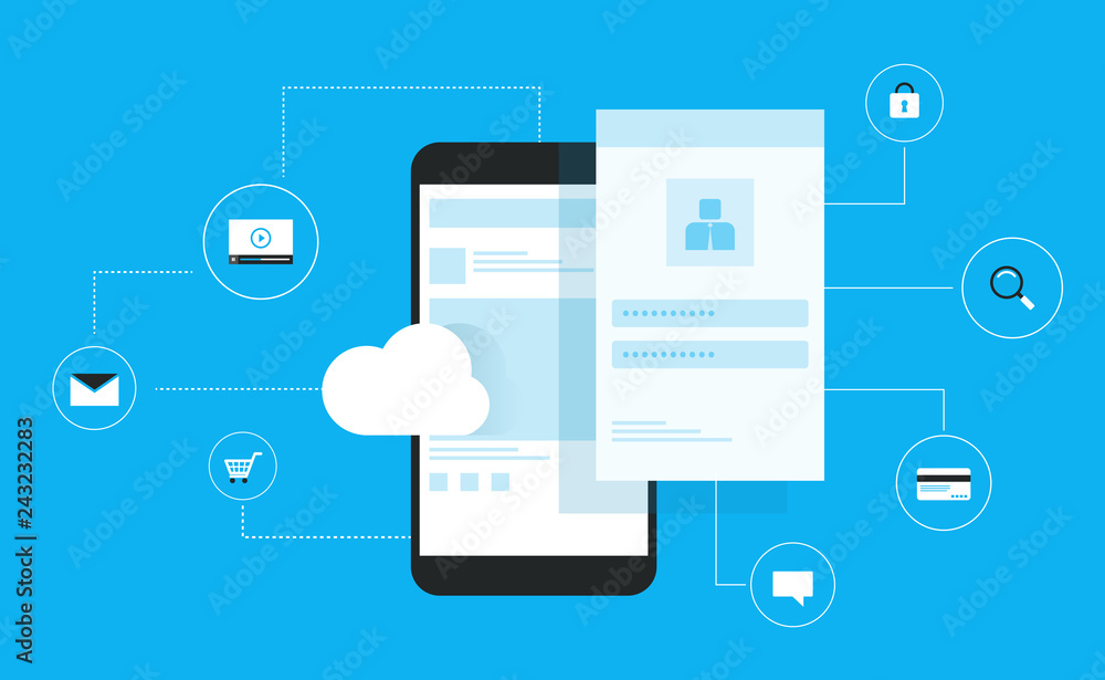 Poster flat vector design concept for  technology internet cyber security and mobile connection security concept