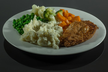 chicken shnitzel with steamed vegetables 