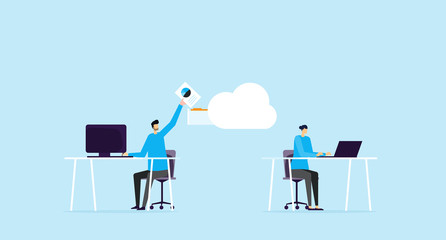 business team working and save upload file work  backup on cloud storage concept