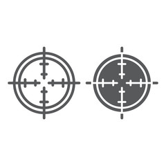 Aim line and glyph icon, focus and circle, target sign, vector graphics, a linear pattern on a white background.