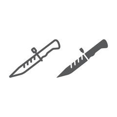 Bayonet knife line and glyph icon, weapon and army, combat knife sign, vector graphics, a linear pattern on a white background.