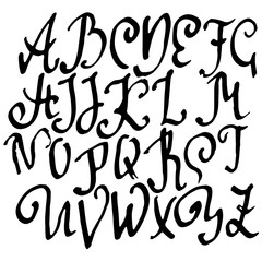 Grunge old pen gothic font. Blackletter script. Vector illustration.