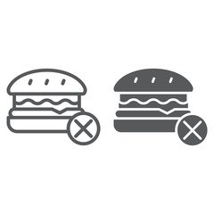 No fast food line and glyph icon, food and stop, burger sign, vector graphics, a linear pattern on a white background.