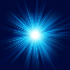 Deep blue glow star burst flare explosion transparent light effect. EPS 10