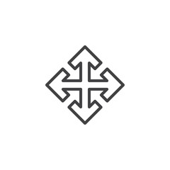 Fototapeta premium Four direction arrows line icon. linear style sign for mobile concept and web design. Move Cursor arrows outline vector icon. Symbol, logo illustration. Pixel perfect vector graphics