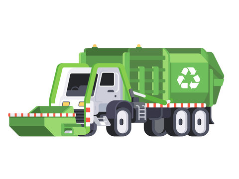 Garbage truck isolated on white background. Vector illustration