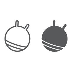 Exercise ball line and glyph icon, fitness and equipment, rubber ball sign, vector graphics, a linear pattern on a white background.