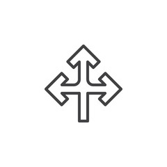 Three directions arrows line icon. linear style sign for mobile concept and web design. 3 way arrows outline vector icon. Symbol, logo illustration. Pixel perfect vector graphics