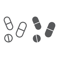 Drugs line and glyph icon, pharmacy and medicine, pills sign, vector graphics, a linear pattern on a white background.