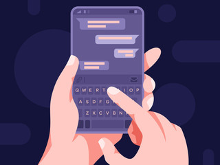 phone06Phone in hand isolated on white background. Smartphone in hand and finger touches the screen. Flat design. Vector illustration