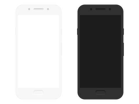 Realistic smartphone mockup. Mobile phone with blank screen isolated on white background. Vector illustration
