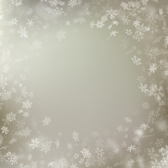 Delicate winter snow background with snow flakes. Beautiful Christmas and New Year template. EPS 10