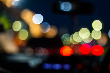 Bokeh lighting in city the night lights. Filtered color Image for background