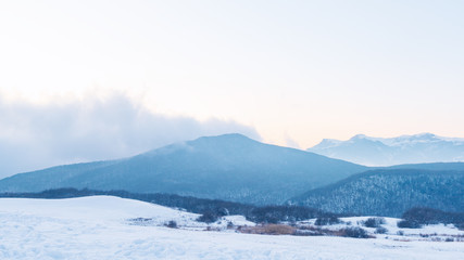 Snow covered mountains, winter landscape