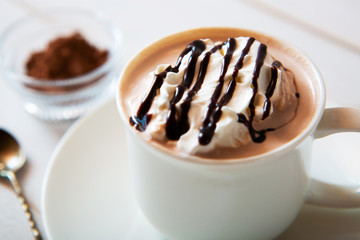 cup of hot cocoa drink, hot chocolate with whipped cream