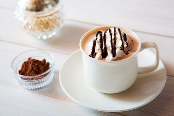 cup of hot cocoa drink, hot chocolate with whipped cream