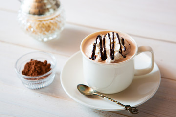 cup of hot cocoa drink, hot chocolate with whipped cream