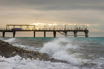 Waves crashing on the rocky beach