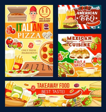 Pizza and barbecue, fast food and Mexican cuisine