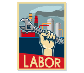 Factory Labor Poster In Beige Color