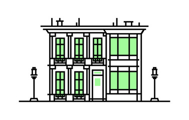 Old house. American style. Flat design style. Outline stroke icon. Building illustration