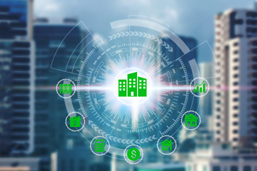 property investment icons over the Network connection on property background