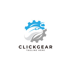 Obraz premium Click gear logo, computer mouse and gear icon vector