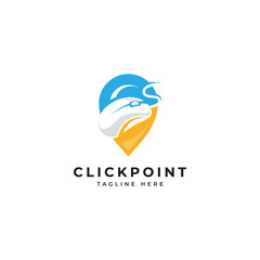 Click pin point logo, computer mouse and location marker icon vector
