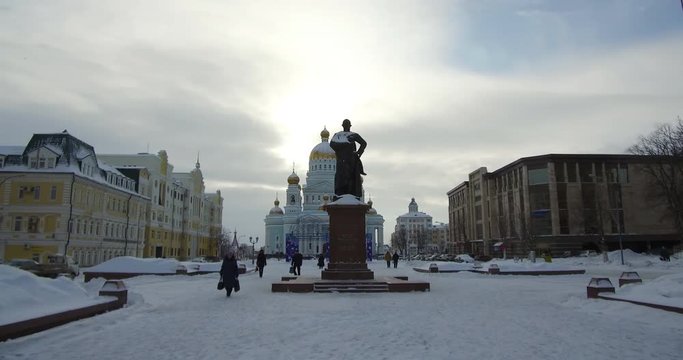 Saransk, Mordovia/Russia-winter :Saransk Cathedral of St. Theodore Ushakov hyperlapse