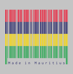 Fototapeta na wymiar Barcode set the color of Mauritius flag, Four horizontal bands of red blue yellow and green.