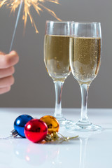 New year composition with champagne and space for text