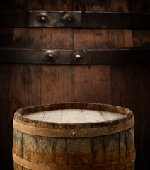 background of barrel and worn old table of wood
