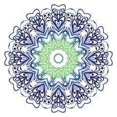 Flower blue, green coloring Mandala. decorative elements. Oriental pattern, vector illustration. Indian, moroccan, mystic, ottoman motifs.