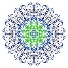 Flower blue, green coloring Mandala. decorative elements. Oriental pattern, vector illustration. Indian, moroccan, mystic, ottoman motifs.