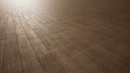 Wooden floor with bright light at the back