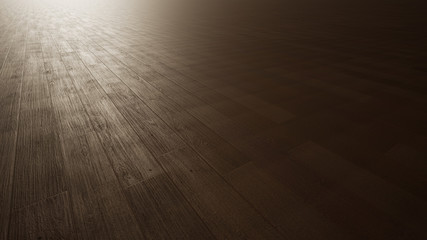 Wooden floor with bright light at the back