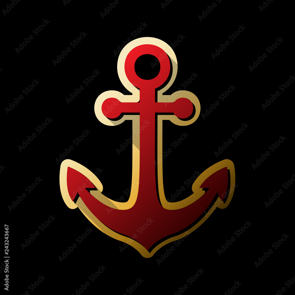 Poster anchor icon. vector. red icon with small black and limitless sha