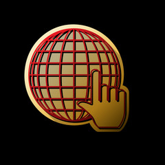 Earth Globe with cursor. Vector. Red icon with small black and l