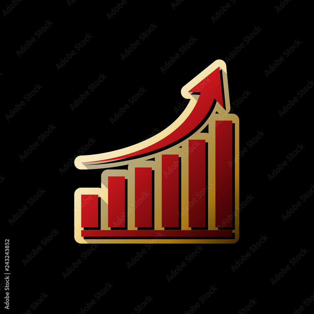 Poster growing graph sign. vector. red icon with small black and limitl