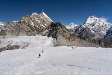 Trail from Mera peak base camp to Mera peak high camp walk on glacier, Khumbu region Himalayas mountain, Nepal