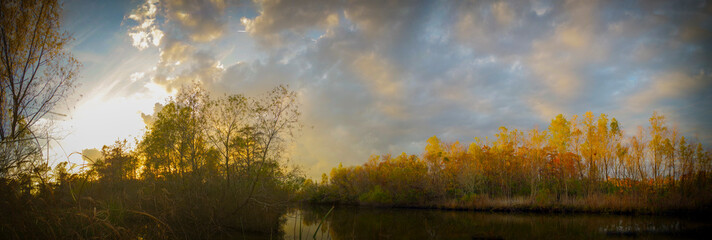 Sunset panorama of a lake just off of Louisiana's Lake Pontchartrain in Laplace. 