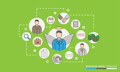Business angel startup illustration. Investor relations design vector concept. Venture funding scheme (map).