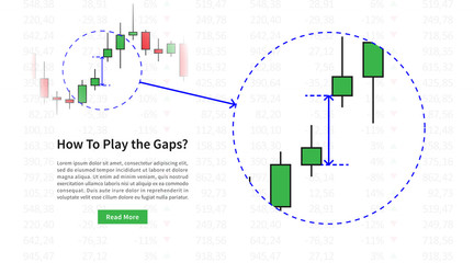 Forex gap vector illustration. Gap between open and close prices of stock market.