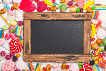 Candies, lollipops, jelly worms